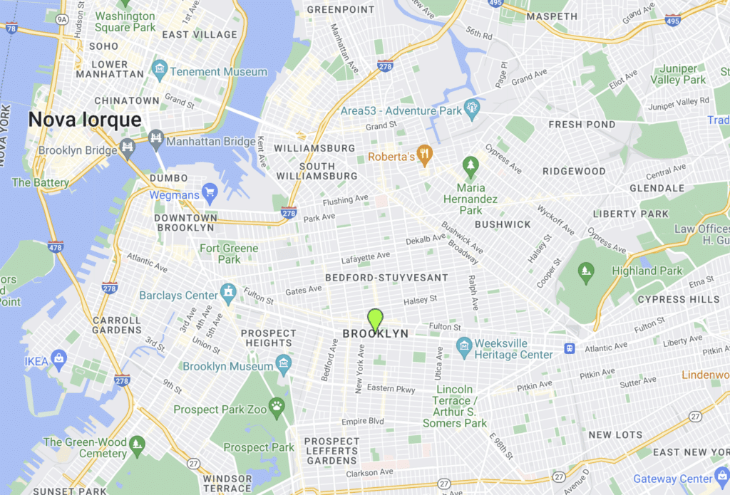Mapa de Nova Iorque a mostrar a localização do Brooklyn.